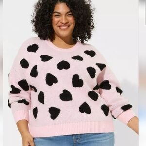 Torrid Pink Sweater with Black Heart Design